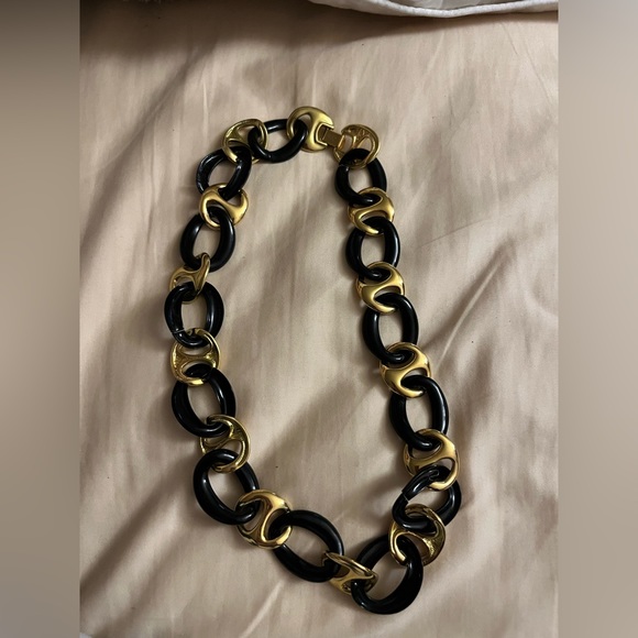 Vintage Napier High End Black Enamel and Gold Tone Couture Chunky Link Necklace - Picture 1 of 5